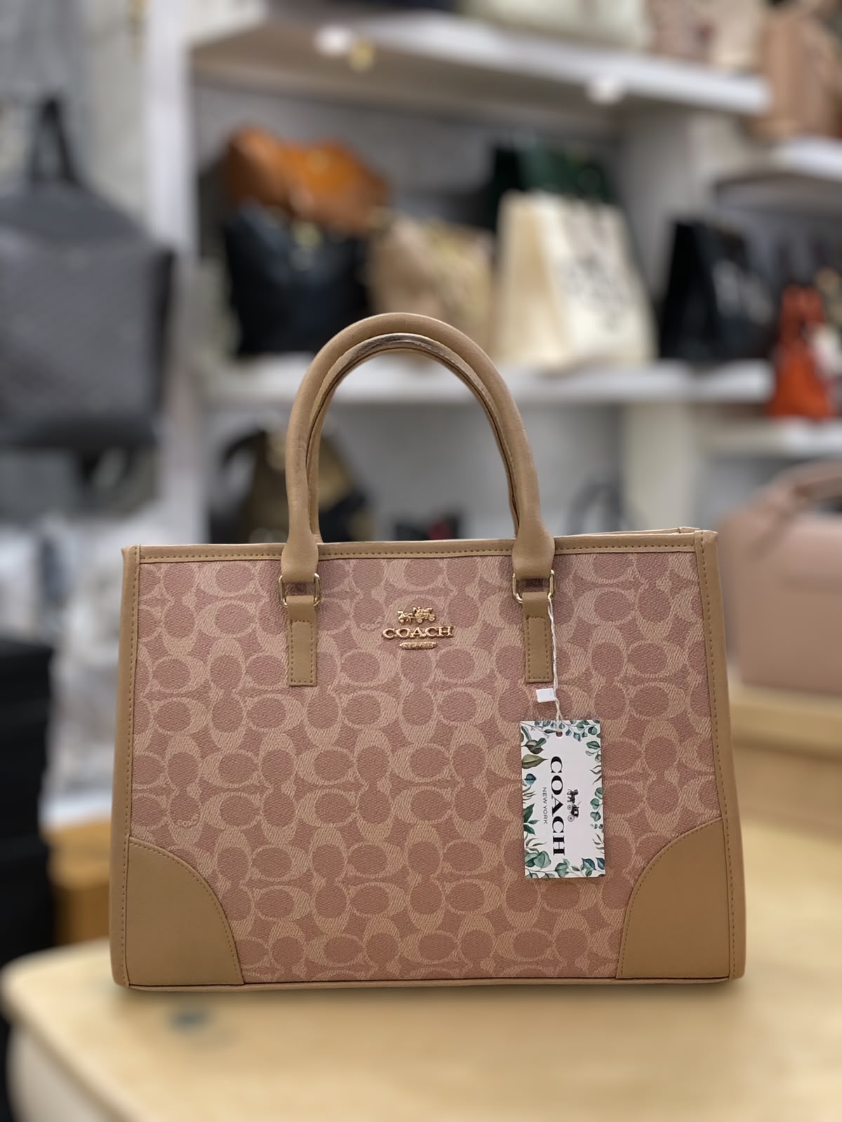 Coach Signature Print Tote Bag for Women with Double Top Handles and Spacious Everyday Carry Design