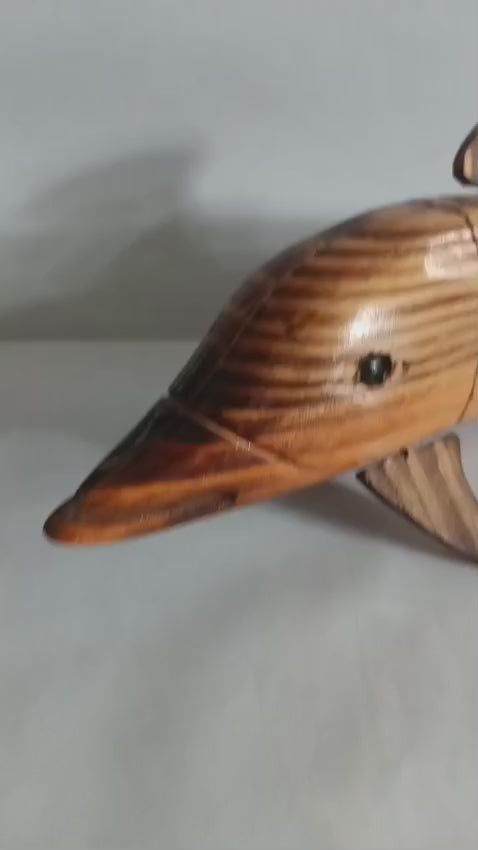 Handcrafted Flexible Articulated Wooden Dolphin Fish Sculpture and Decorative Desk Toy