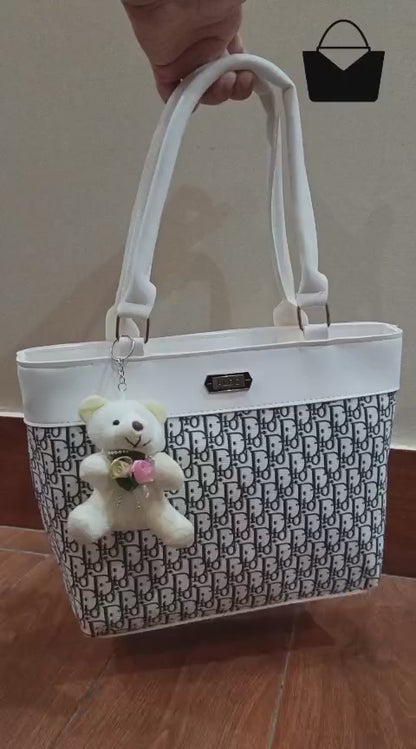 Elegant Monochrome Teddy Charm Tote Bag