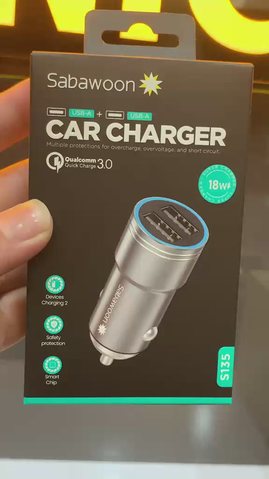 Sabawoon 18W Fast Charging Car Adapter – Dual USB Portable Car Charger