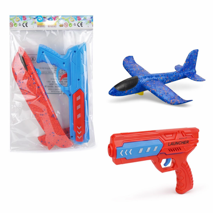 Aircraft Launcher Gun Toy with Foam Glider Plane – Ejection Flying Airplane Gun for Kids | Multi Color