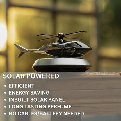 Solar Powered Car Aroma Diffuser Helicopter Air Freshener – Dashboard Perfume Decor | Metal + ABS, Refillable Fragrance