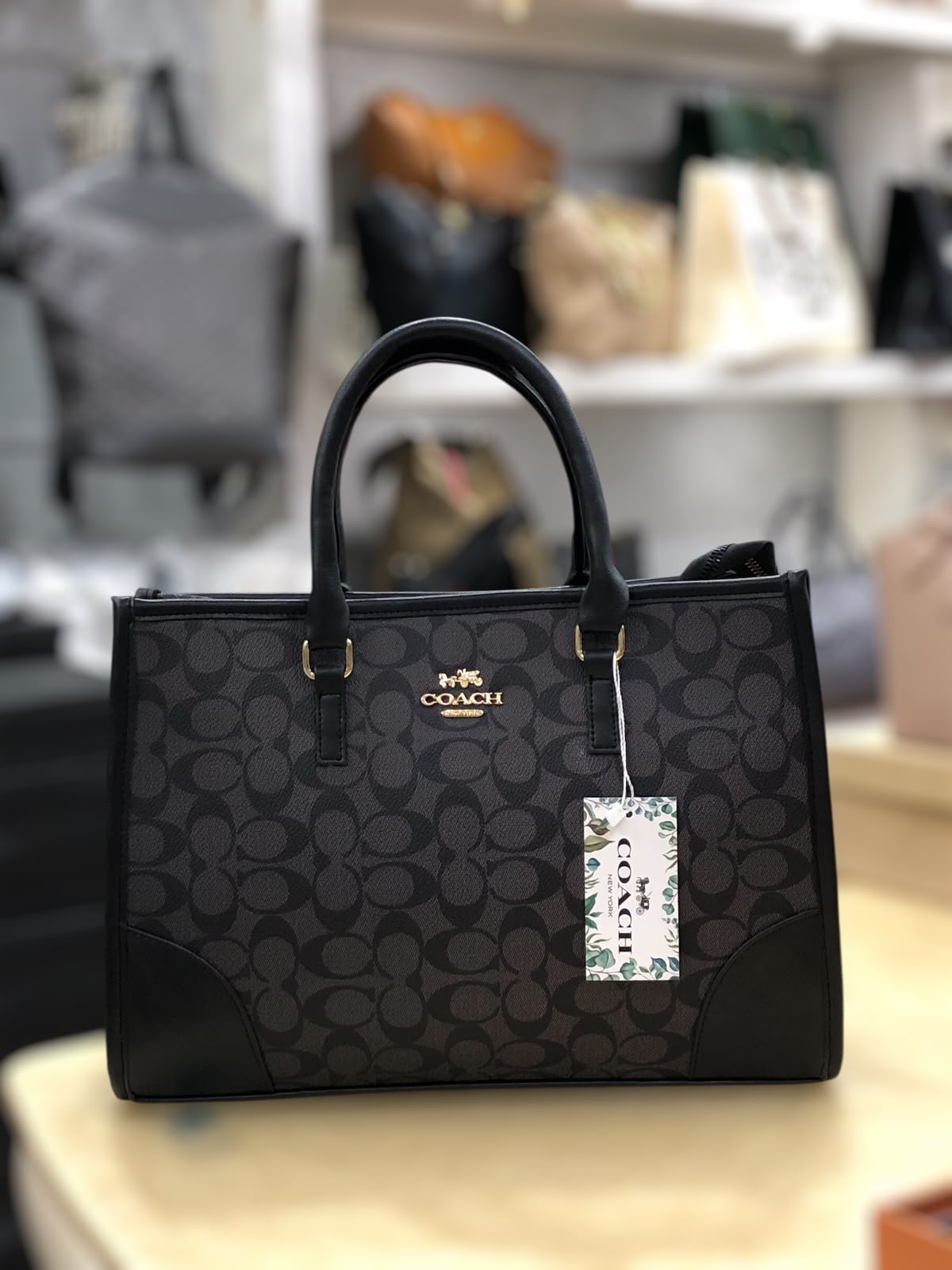 Coach Signature Print Tote Bag for Women with Double Top Handles and Spacious Everyday Carry Design