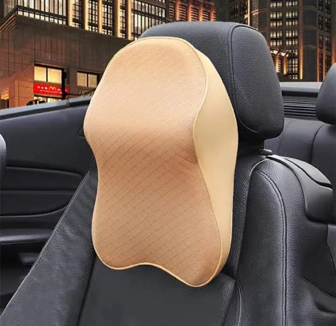 Universal Car Neck Seat Pillow – Soft Memory Foam Headrest (Beige & Black)
