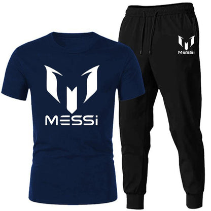 2 PCs Messi Printed Summer Half Sleeve T-Shirt & Trouser Tracksuit for Men