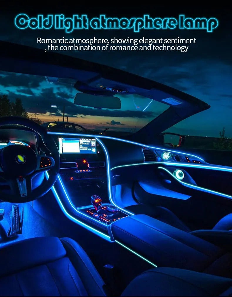 Flexible EL Wire LED Strip Car Interior Ambient Light – Ice Blue Cigarette Lighter Powered wire Strip 2 Meters