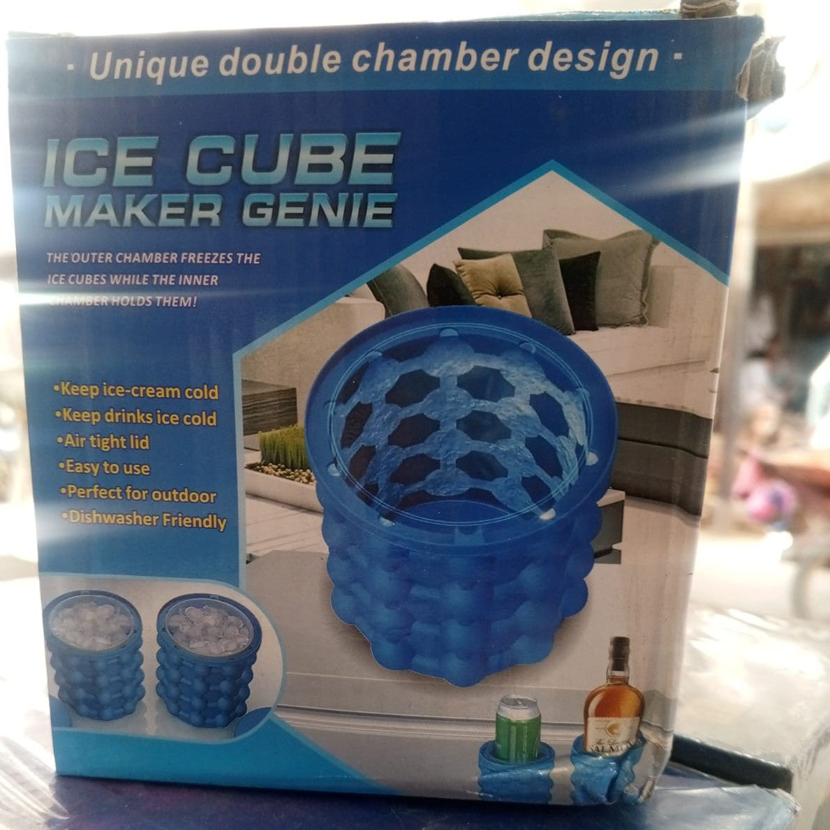 Ice Genie Silicone Ice Cube Maker - 120 Ice Cube Capacity Space Saving Ice Bucket Containers Food Grade Material Freezer Beverage Cooler