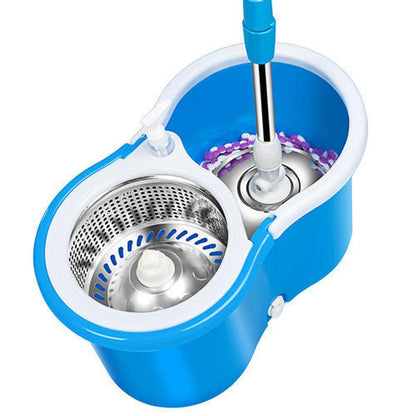 Easy Spin Magical Mop Set with Steel Bucket | 360 Degree Rotating Microfiber Mop Head | Home & Office Floor Cleaning Tool