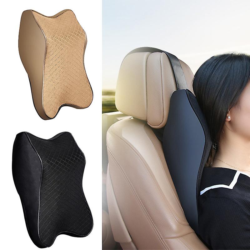 Universal Car Neck Seat Pillow – Soft Memory Foam Headrest (Beige & Black)