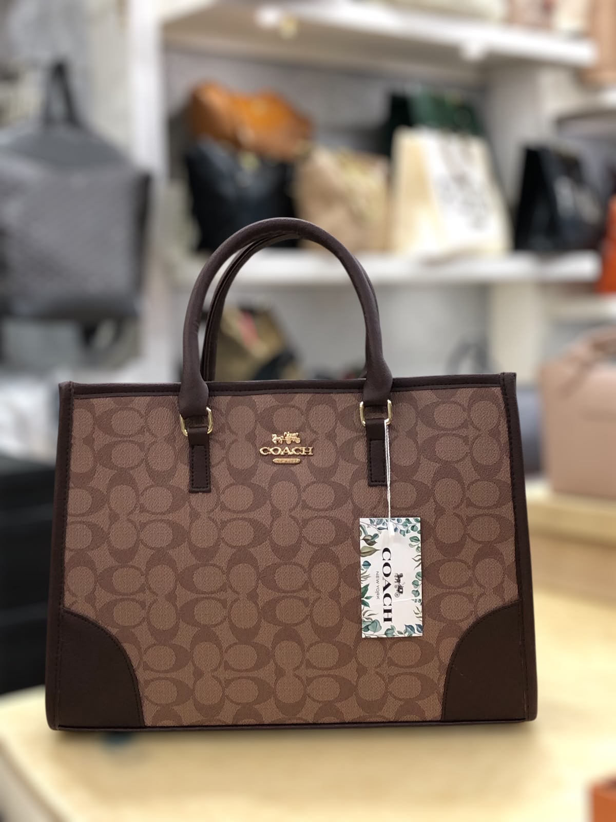 Coach Signature Print Tote Bag for Women with Double Top Handles and Spacious Everyday Carry Design