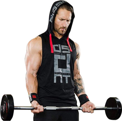 Black Gym Sleeveless Hood Tracksuit - Black Gym Sleeveless Hood Summer Tracksuit - Ready to Wear 2-Piece Set | Men's Sports &amp; Jogging Wear