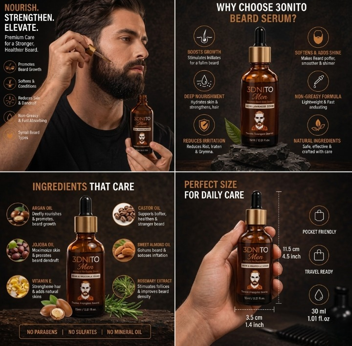 BONITO Men Beard And Mustache Serum Premium Grooming Essential With Natural Botanical Oils 30ml