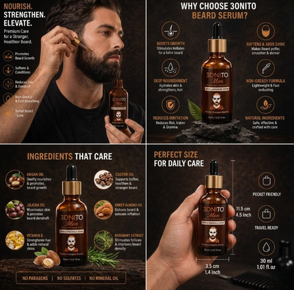 BONITO Men Beard And Mustache Serum Premium Grooming Essential With Natural Botanical Oils 30ml
