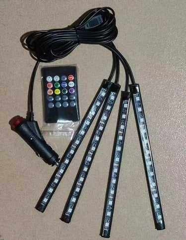 Car Interior LED Atmosphere Light with Remote Control – Multi-Color Music Sync Ambient Strip Lamp (12V)