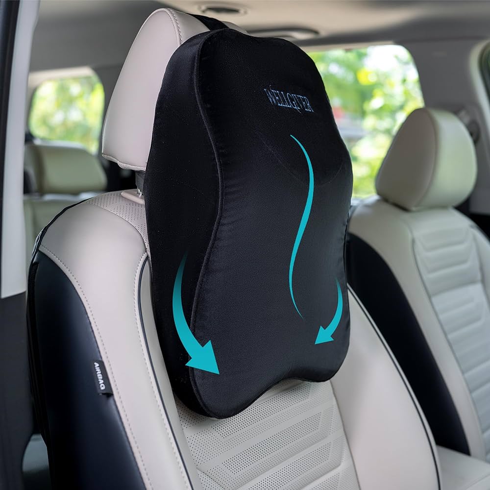 Universal Car Neck Seat Pillow – Soft Memory Foam Headrest (Beige & Black)
