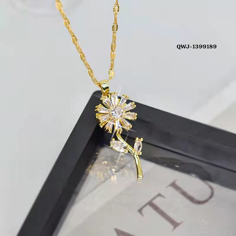 Flower Rotation Pendant Necklace – Golden | Premium China Quality | QWJ-189