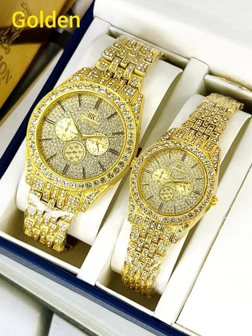 Luxury Diamond-Accented Couple Watch Set (Without Box)