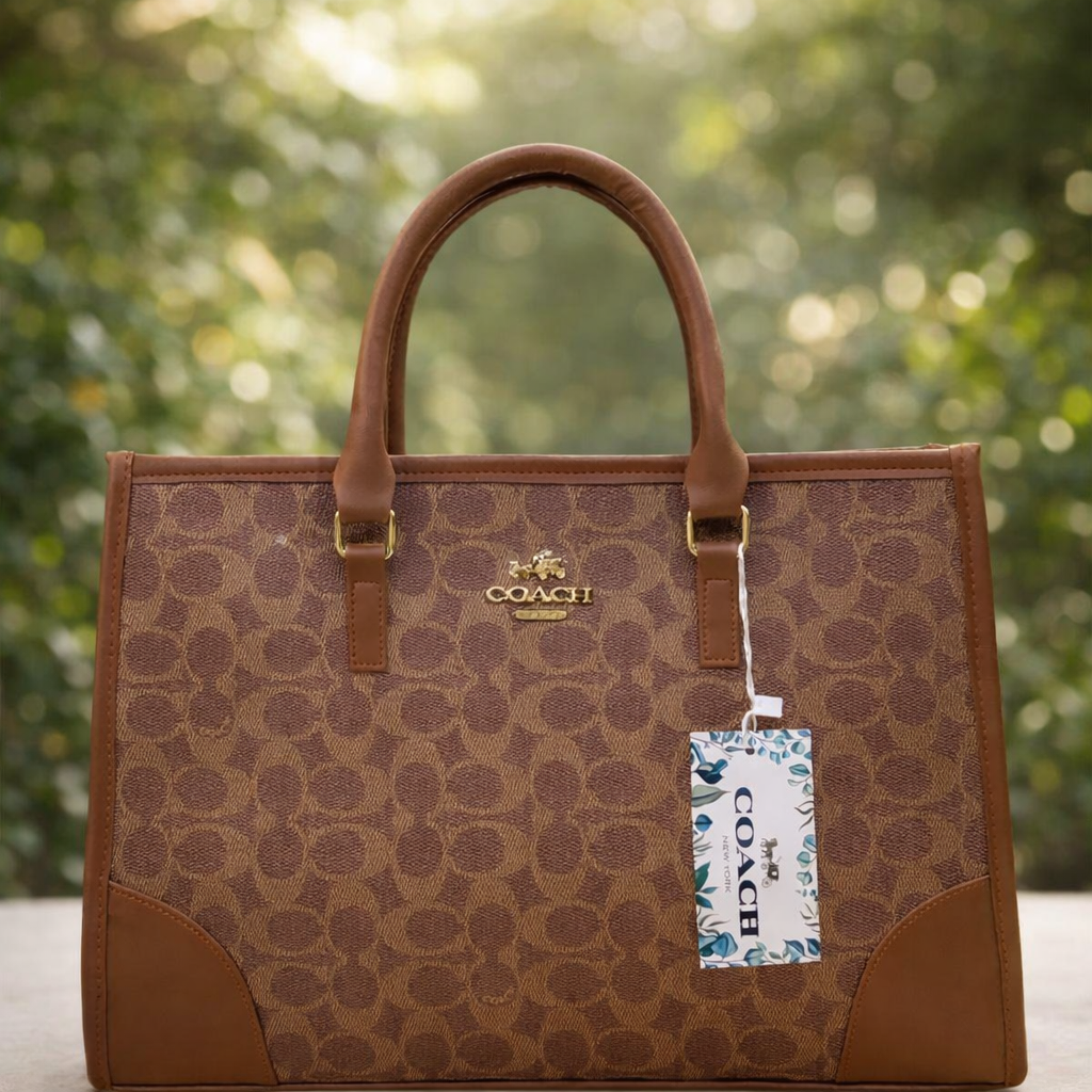 Coach Signature Print Tote Bag for Women with Double Top Handles and Spacious Everyday Carry Design
