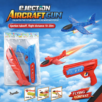 Aircraft Launcher Gun Toy with Foam Glider Plane – Ejection Flying Airplane Gun for Kids | Multi Color