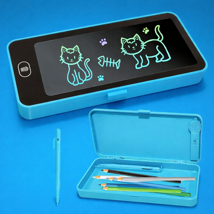Pencil Box with LCD Writing Tablet | Kids Stationery Box with Writing Pad & Stylus | Random Color