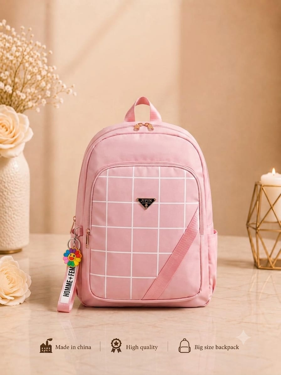 Urban Check Large Capacity Backpack for Women – Imported School, College, Office & Travel Bag