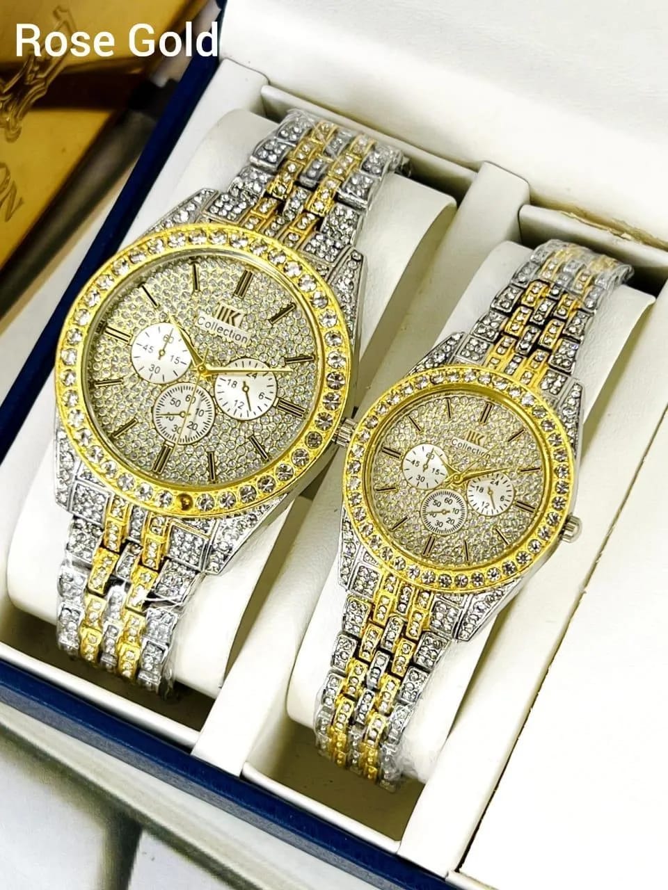 Luxury Diamond-Accented Couple Watch Set (Without Box)