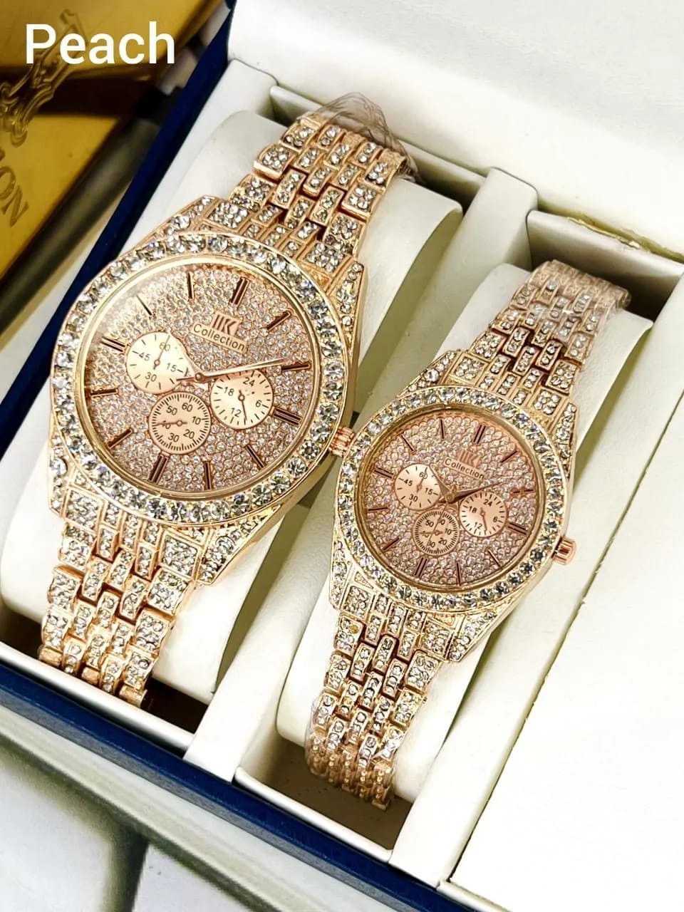 Luxury Diamond-Accented Couple Watch Set (Without Box)