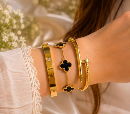 Stainless Steel 3 Piece Bracelet And Bangle Combo - Durable Elegant Accessory Set For Stylish Layering And Daily Wear