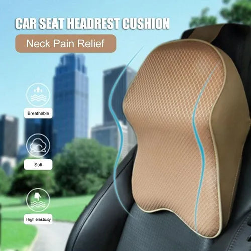 Universal Car Neck Seat Pillow – Soft Memory Foam Headrest (Beige & Black)