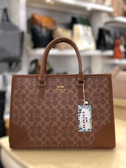 Coach Signature Print Tote Bag for Women with Double Top Handles and Spacious Everyday Carry Design
