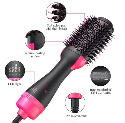 One Step Hot Air Brush 4 In 1 Hair Dryer, Straightener, Curler And Volumizer - Professional Styling Tool For Smooth Shiny Hair At Home