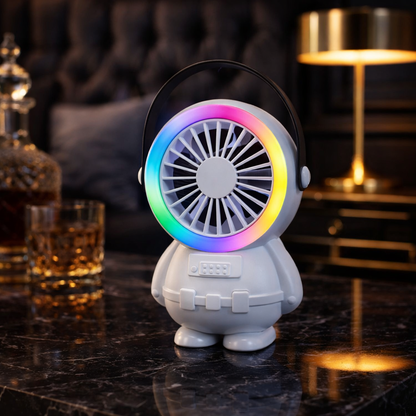 Astro Series Astronaut Mini Desktop Fan – Portable USB Rechargeable Fan with RGB Night Light