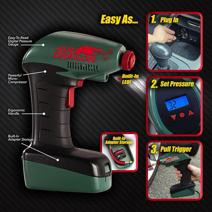 Air Dragon Portable Air Compressor Build in Light Great For Sport Ball, Pool Toys, Air Mattresses