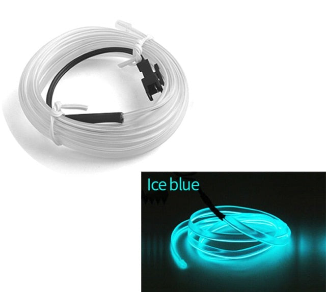 Flexible EL Wire LED Strip Car Interior Ambient Light – Ice Blue Cigarette Lighter Powered wire Strip 2 Meters