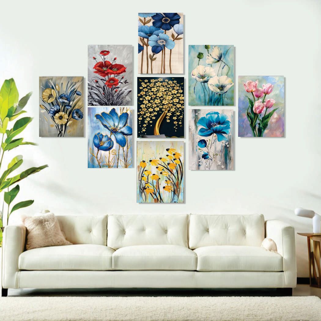 Set of 9 Premium Wall Art Photo Tiles – Modern Home Decor Sets 8x11