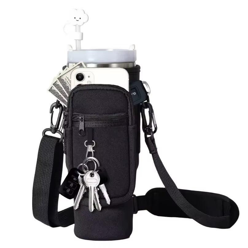Tumbler Bag - Portable Water Bottle Carrier Sleeve With Adjustable Shoulder Strap Protective Pouch Bag For Hiking Travel Outdoor Use (Random Color)