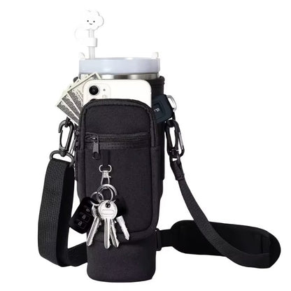 Tumbler Bag - Portable Water Bottle Carrier Sleeve With Adjustable Shoulder Strap Protective Pouch Bag For Hiking Travel Outdoor Use (Random Color)