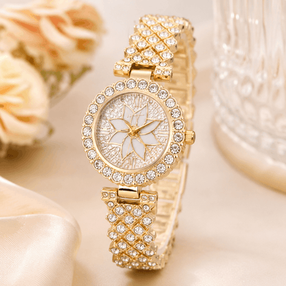 Luxury Floral Crystal Quartz Wrist Watch for Women – Golden