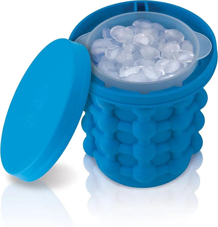 Ice Genie Silicone Ice Cube Maker - 120 Ice Cube Capacity Space Saving Ice Bucket Containers Food Grade Material Freezer Beverage Cooler
