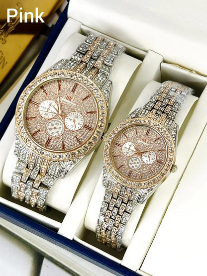 Luxury Diamond-Accented Couple Watch Set (Without Box)