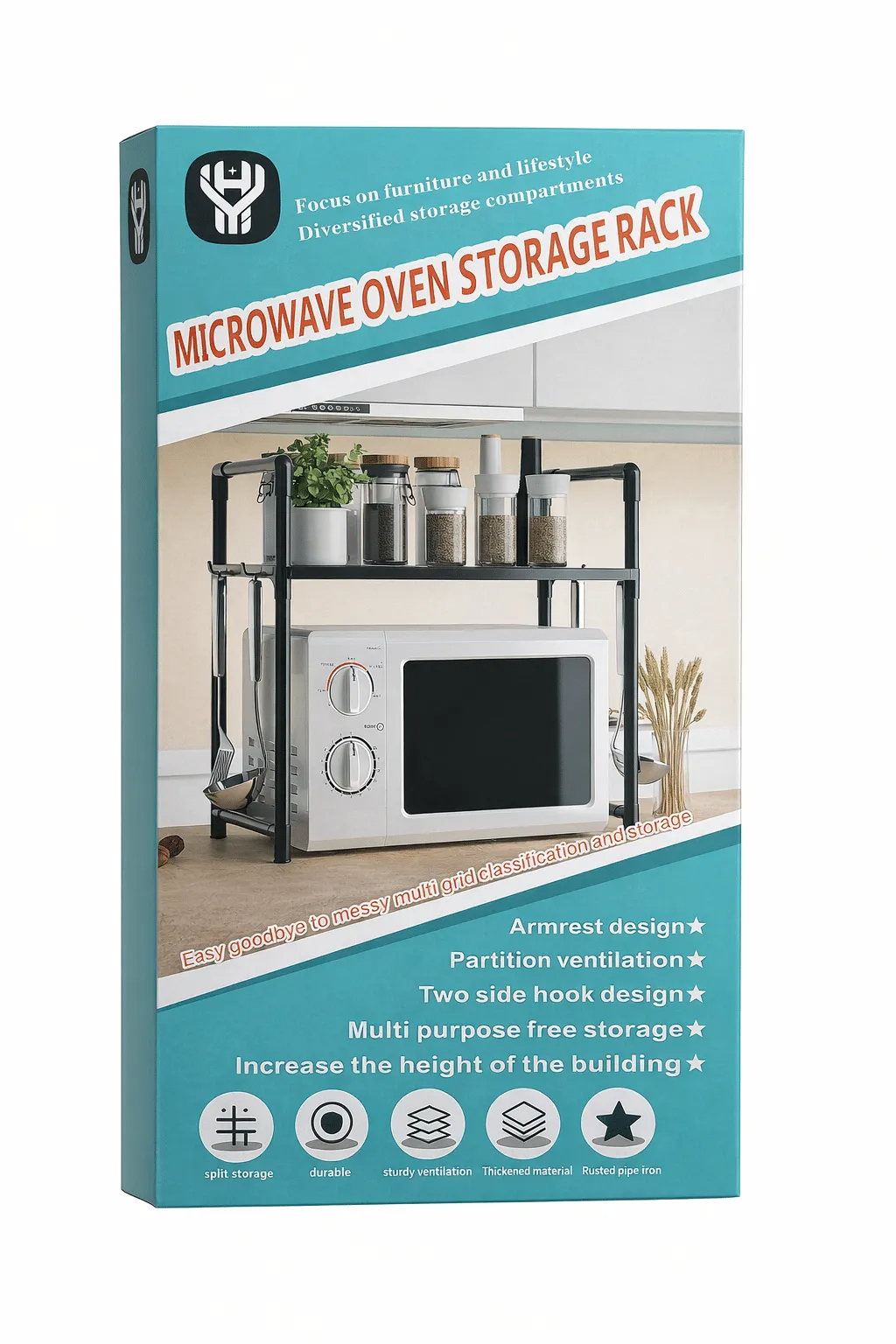 Microwave Oven Storage Rack 2-Tier Kitchen Organizer | Space-Saving Carbon Steel Shelf For Countertop And Utensils | Random Colour ~ Plastic