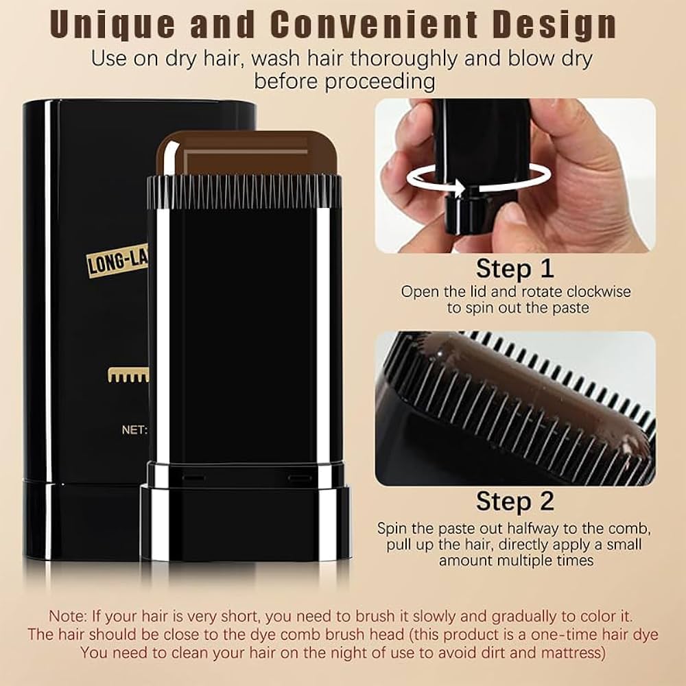 Hair Color Stick Instant Root Touch-Up - Portable Solution For Quick And Easy Gray Hair Coverage And Temporary Root Concealing (20g) - Black