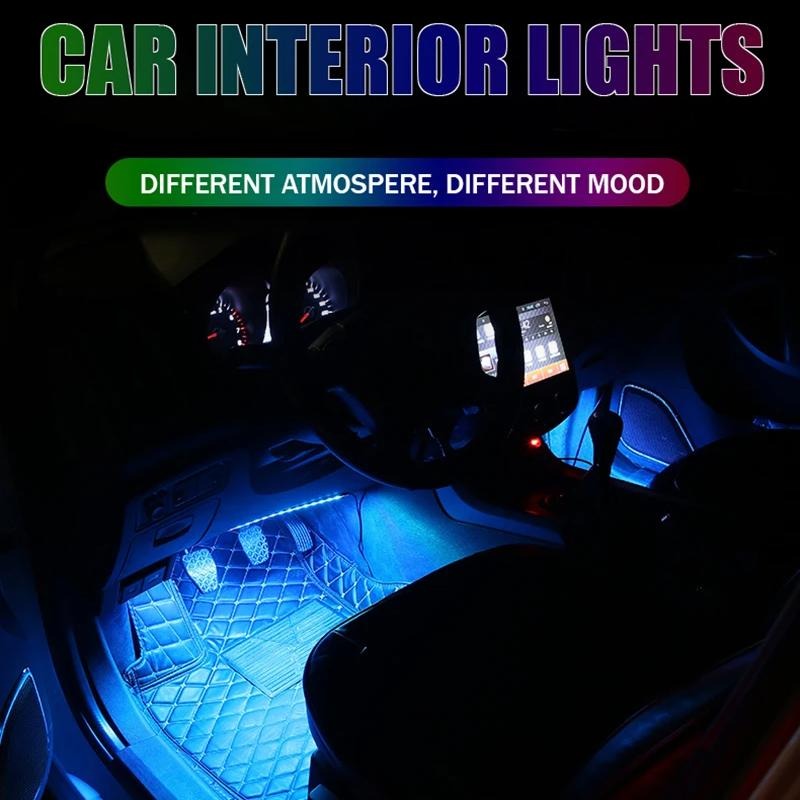 Car Interior LED Atmosphere Light with Remote Control – Multi-Color Music Sync Ambient Strip Lamp (12V)