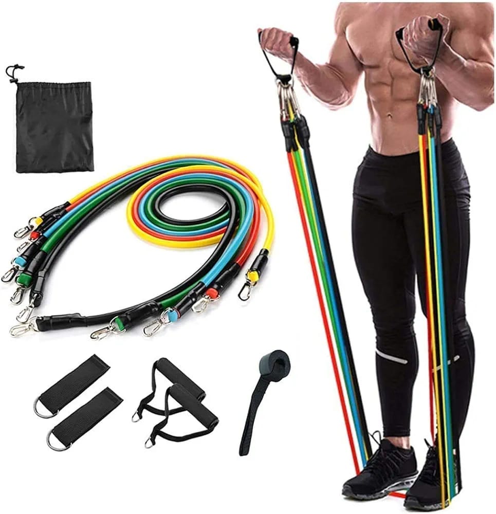 11 In 1 Natural Rubber Power Resistance Bands Exercise Belt For Home Office Outdoor Gym Equipment