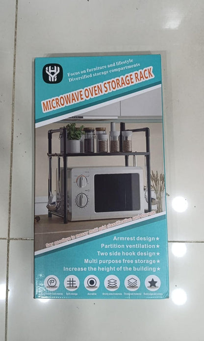 Microwave Oven Storage Rack 2-Tier Kitchen Organizer | Space-Saving Carbon Steel Shelf For Countertop And Utensils | Random Colour ~ Plastic