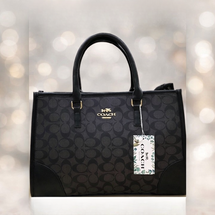 Coach Signature Print Tote Bag for Women with Double Top Handles and Spacious Everyday Carry Design