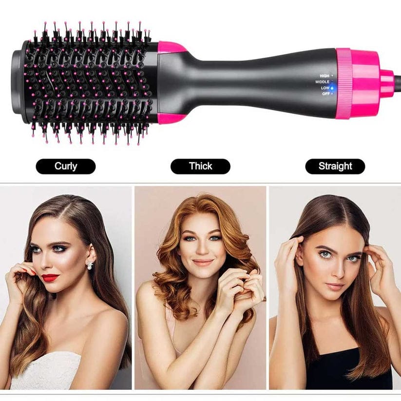 One Step Hot Air Brush 4 In 1 Hair Dryer, Straightener, Curler And Volumizer - Professional Styling Tool For Smooth Shiny Hair At Home