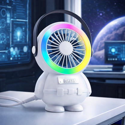 Astro Series Astronaut Mini Desktop Fan – Portable USB Rechargeable Fan with RGB Night Light