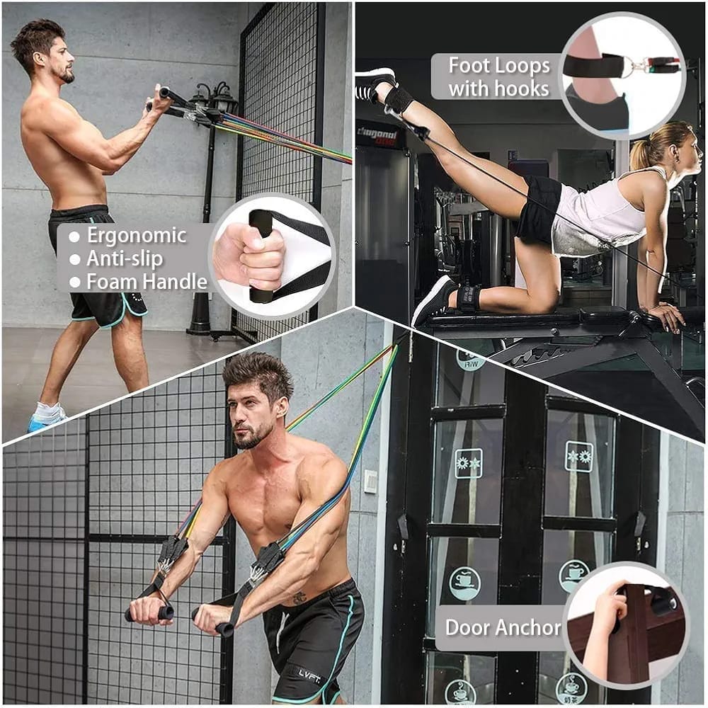 11 In 1 Natural Rubber Power Resistance Bands Exercise Belt For Home Office Outdoor Gym Equipment