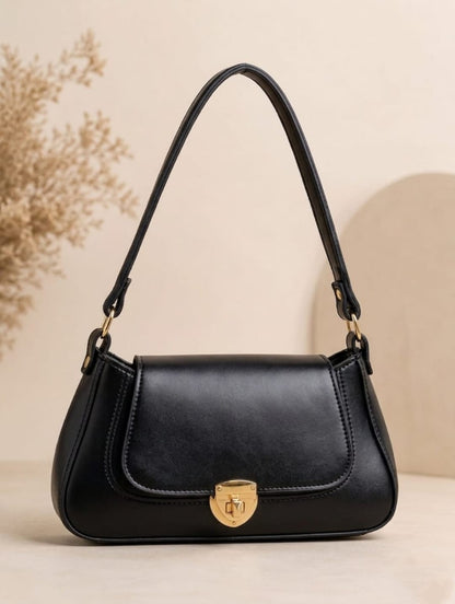 Classic Flap Shoulder Purse for Women – Premium Leather Look Handbag Black